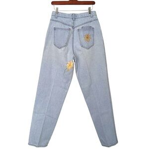 Lizwear‎ Vintage Light Wash 90s Mom Jeans Floral Painted Denim Tapered Leg 10